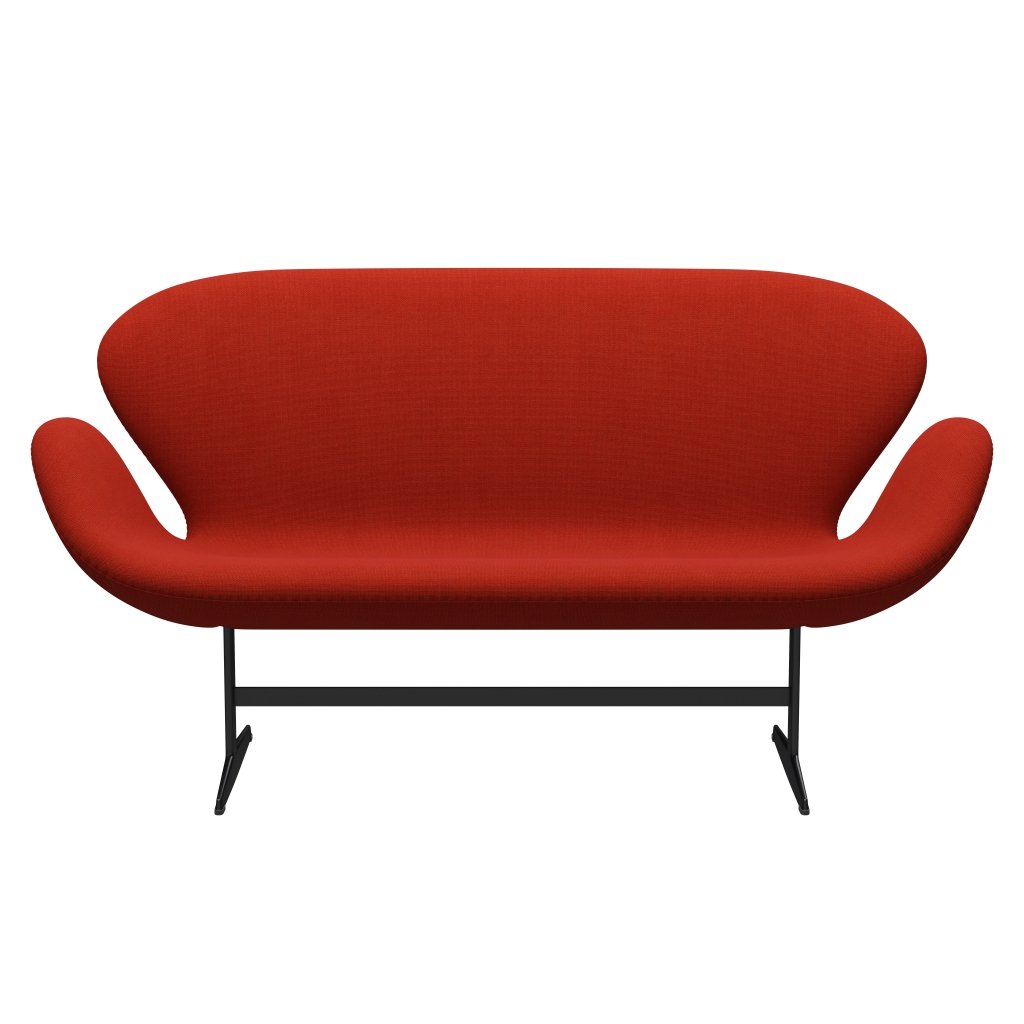 Fritz Hansen Swan Sofa 2-Sitzer, Schwarz Lackiert/Hallingdal Orange (600)