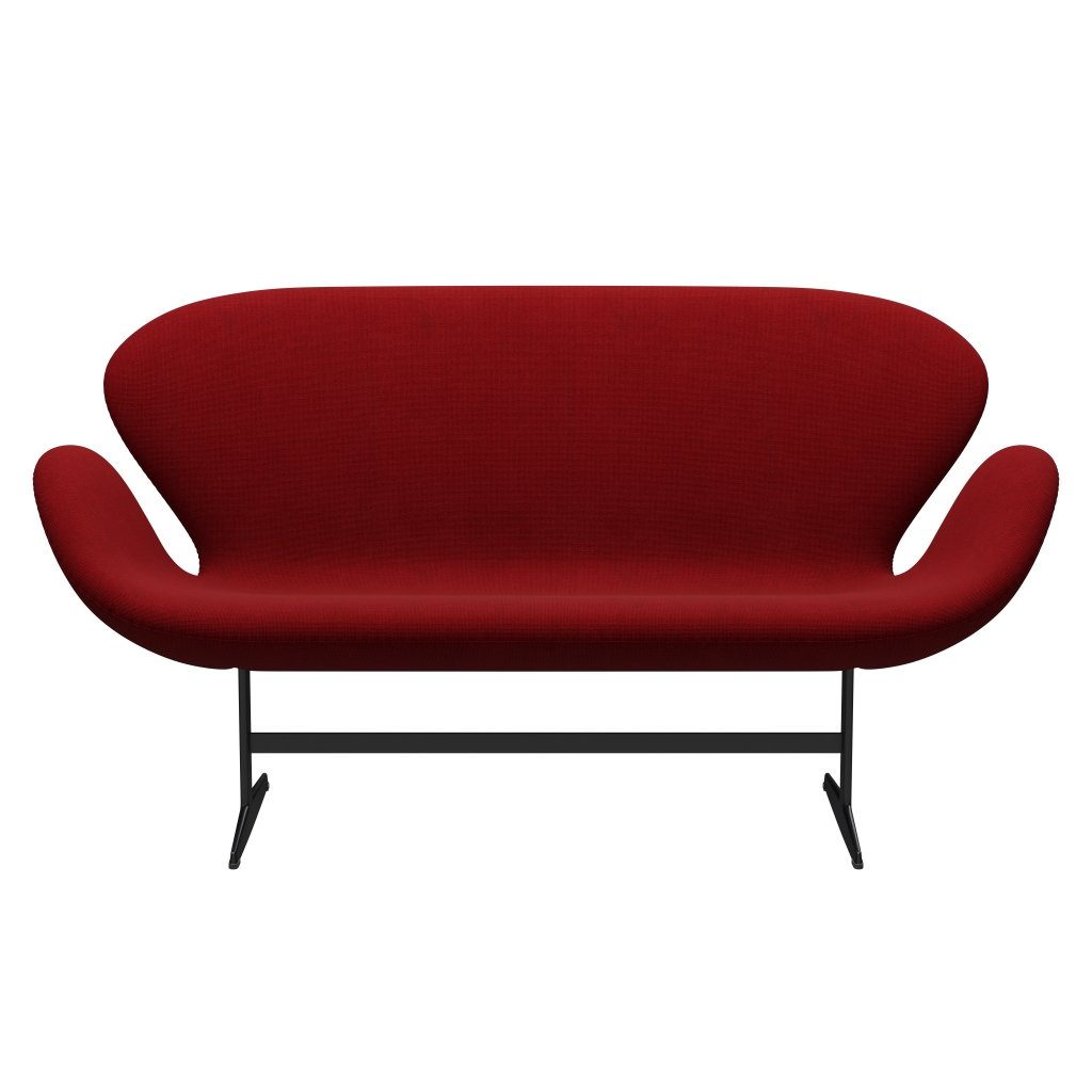 Fritz Hansen Swan Sofa 2-Sitzer, Schwarz Lackiert/Hallingdal Rot (657)