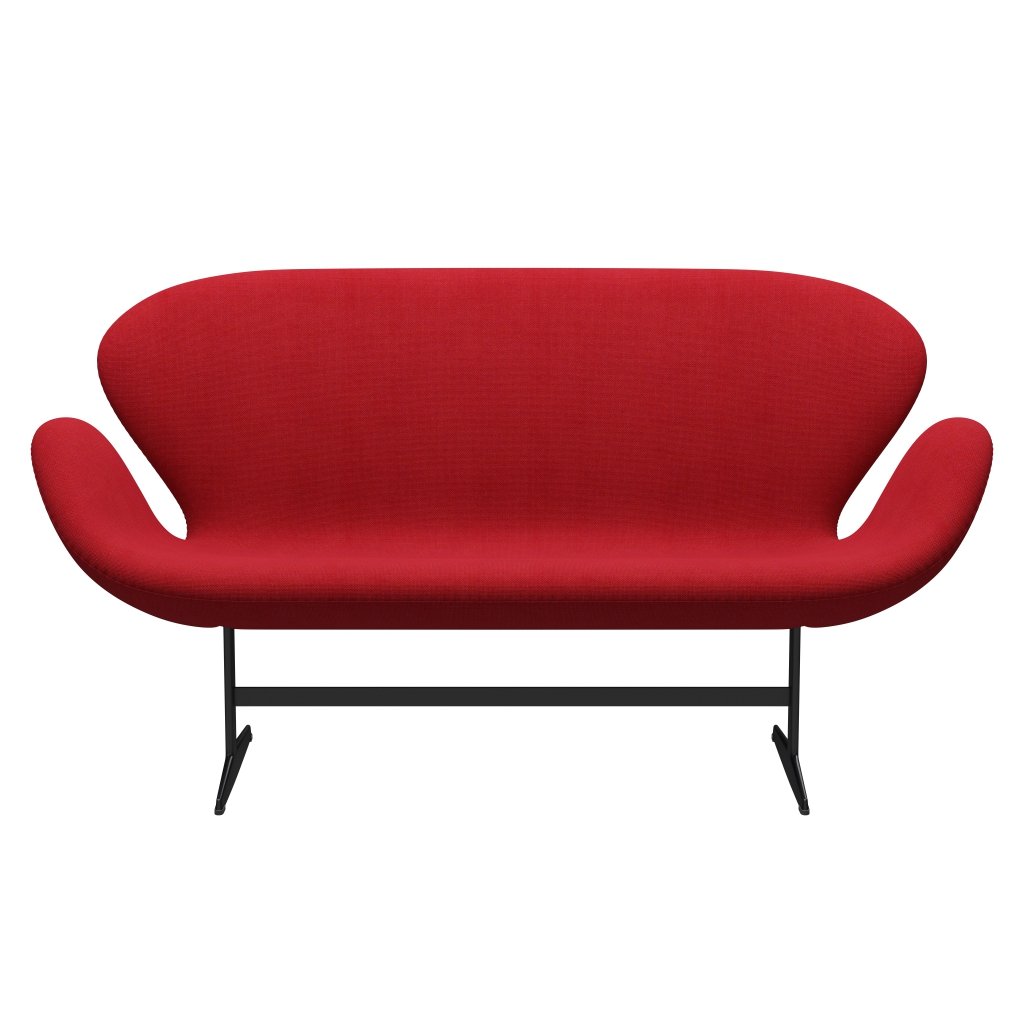 Fritz Hansen Swan Sofa 2-Sitzer, Schwarz Lackiert/Hallingdal Rot (680)