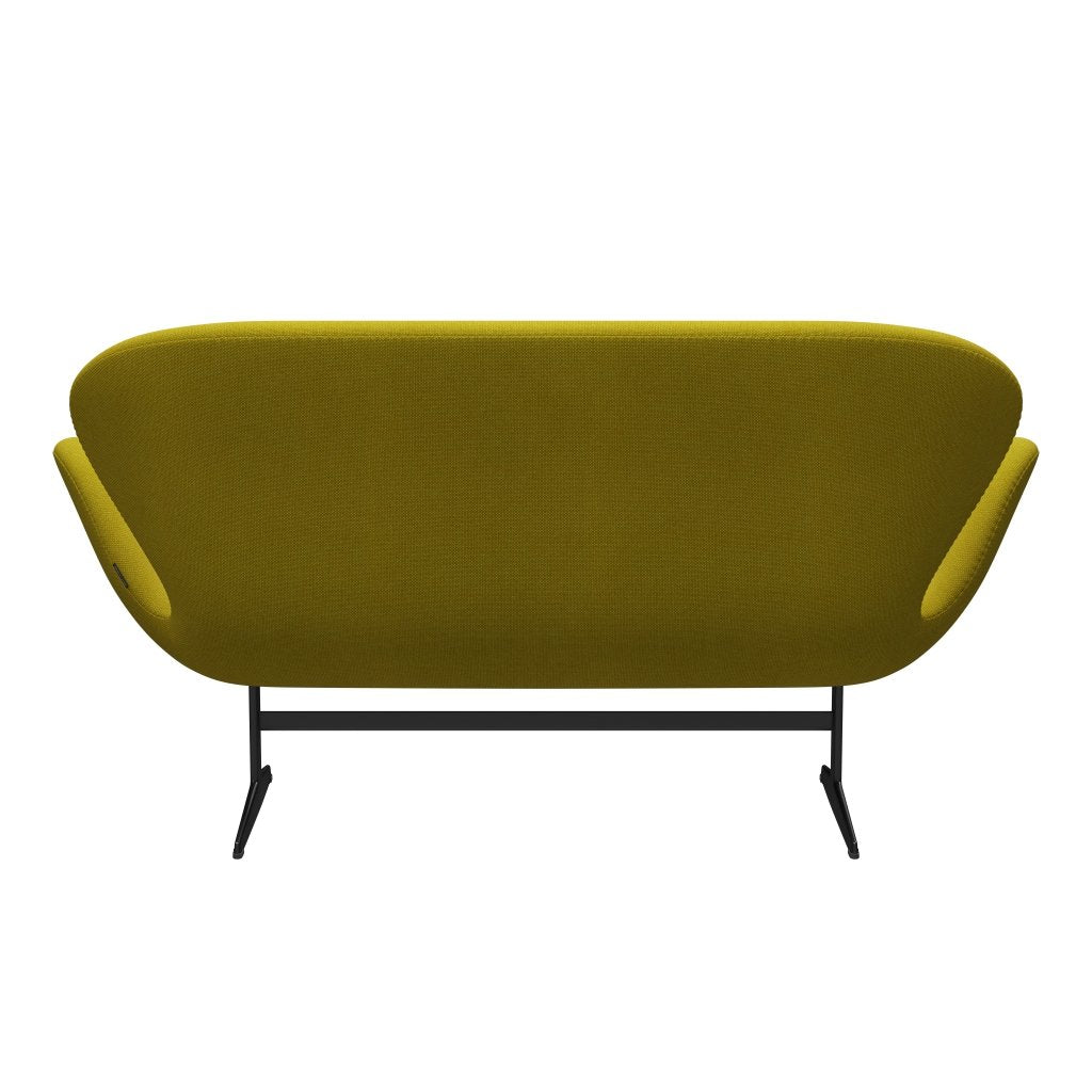 Fritz Hansen Swan Sofa 2 Sitzer, Schwarz Lackiert/Hallingdal Gelb/Grün