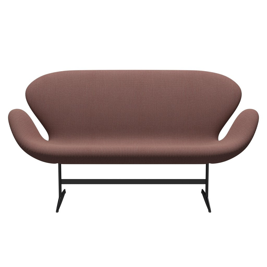 Fritz Hansen Swan Sofa 2-Sitzer, Schwarz lackiert/Stahlschnitt Trio Hellbraun & Rot/Grün