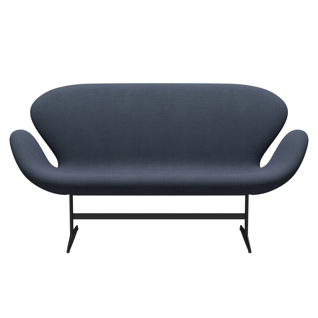 Fritz Hansen Swan Sofa 2-Sitzer, Schwarz lackiert/Stahlschnitt Trio Olivgrün/Türkis