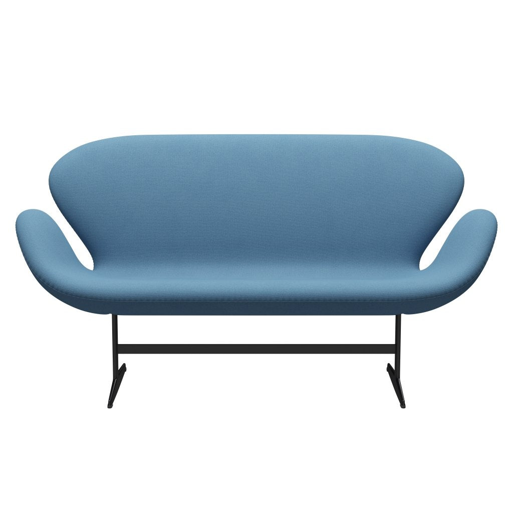 Fritz Hansen Swan Sofa 2-Sitzer, Schwarz lackiert/Tonus Pastellblau