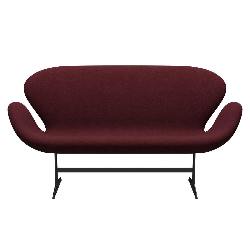 Fritz Hansen Swan Sofa 2-Sitzer, Schwarz Lackiert/Tonus Weinrot