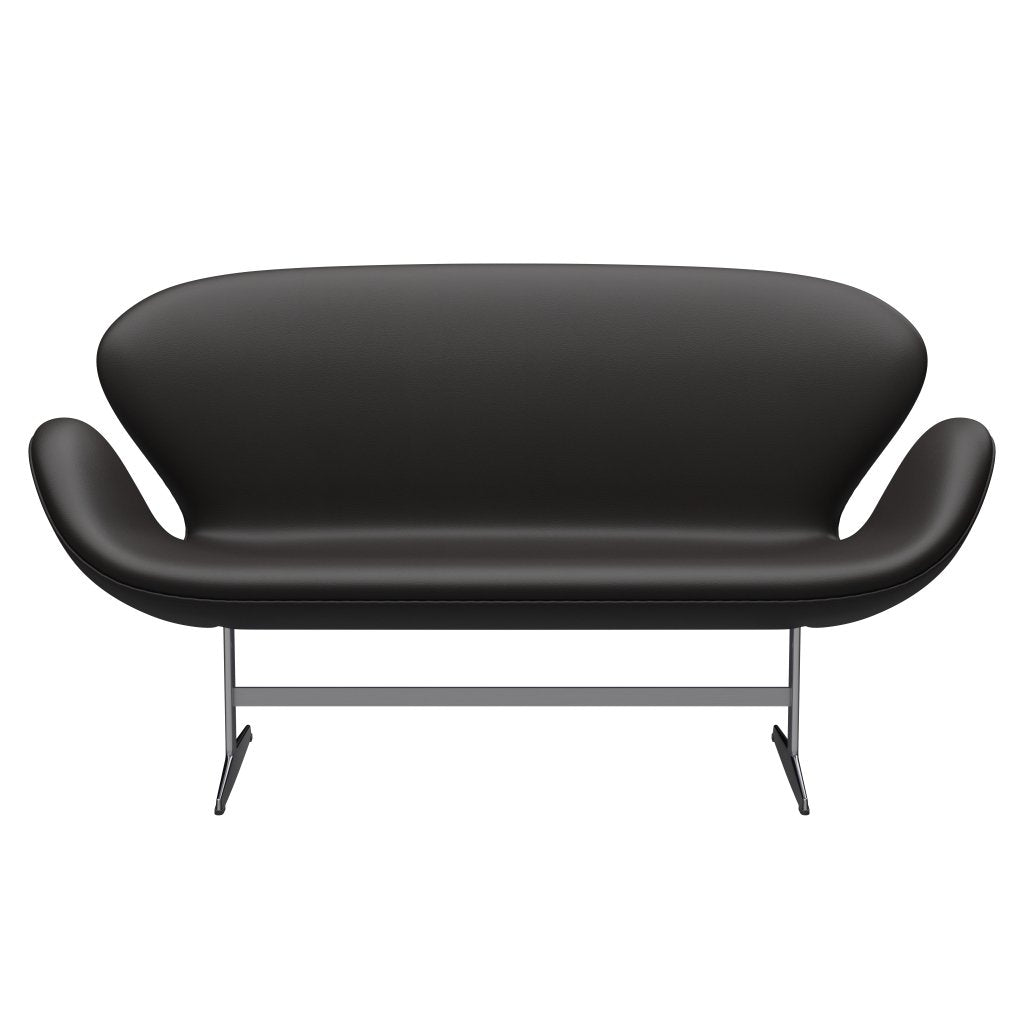 Fritz Hansen Swan Sofa 2-Sitzer, Satiniertes gebürstetes Aluminium/Aura Schwarzbraun