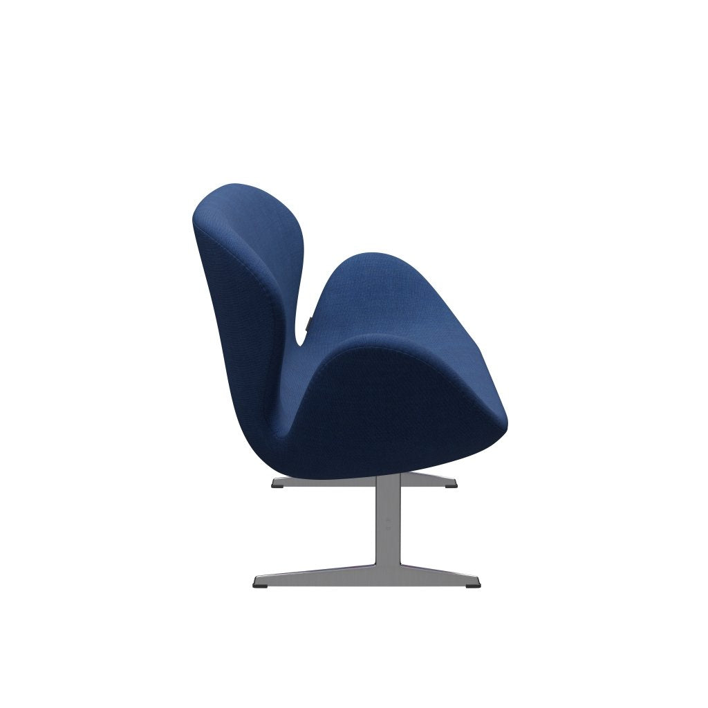 Fritz Hansen Swan divano 2 posti, alluminio spazzolato in raso/tela azzurra (0746)