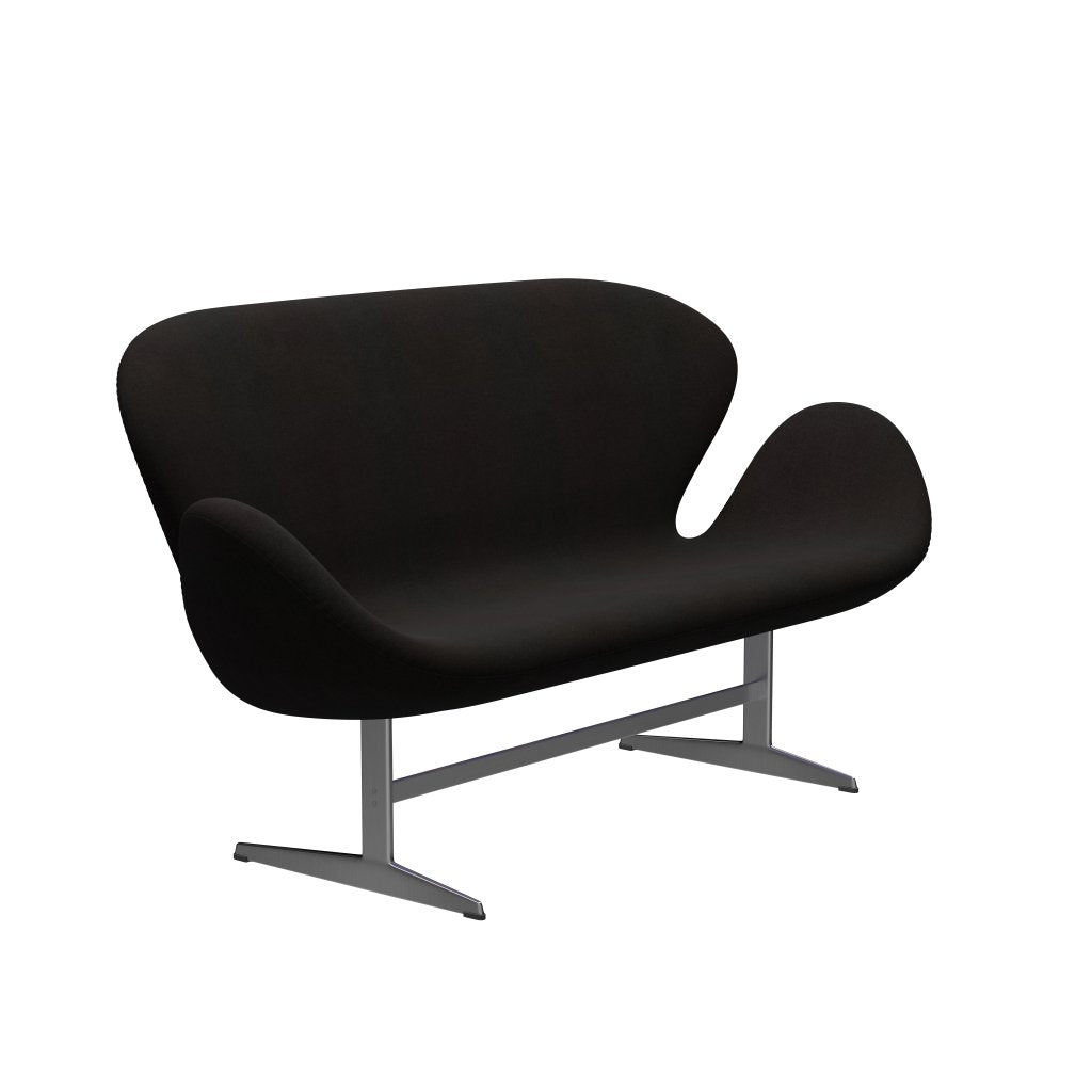 Fritz Hansen Swan Sofa 2-Sitzer, Satiniertes gebürstetes Aluminium/Divina Dunkelbraun (384)