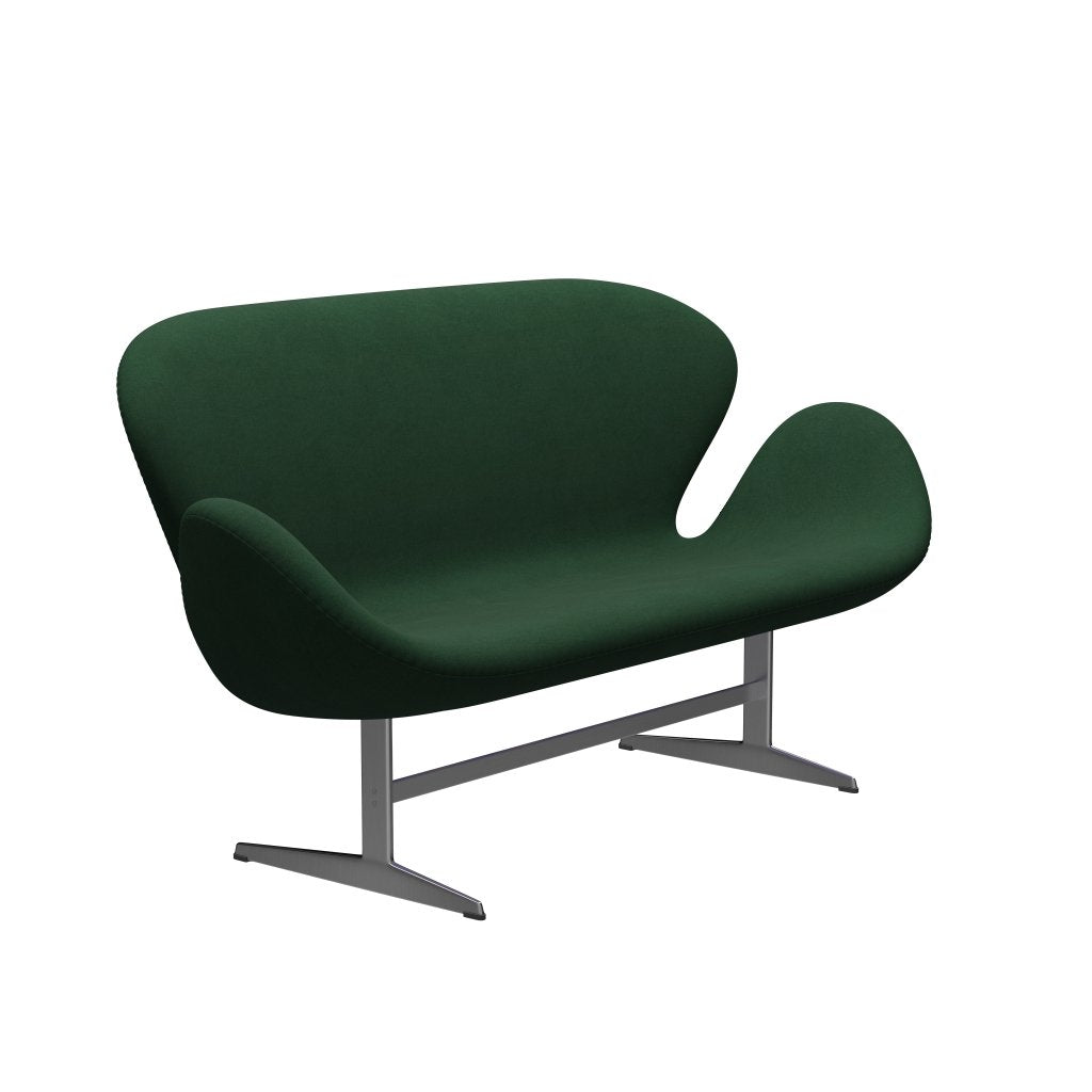 Fritz Hansen Swan Sofa 2-Sitzer, Satiniertes gebürstetes Aluminium/Divina Dunkelgrün (876)