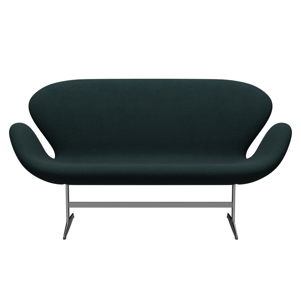 Fritz Hansen Swan Sofa 2-Sitzer, Satiniertes gebürstetes Aluminium/Divina Dunkelgrün (886)