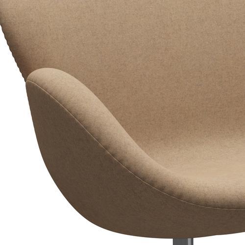 Fritz Hansen Swan Sofa 2-Sitzer, Satiniertes gebürstetes Aluminium/Divina Md Cappuccino