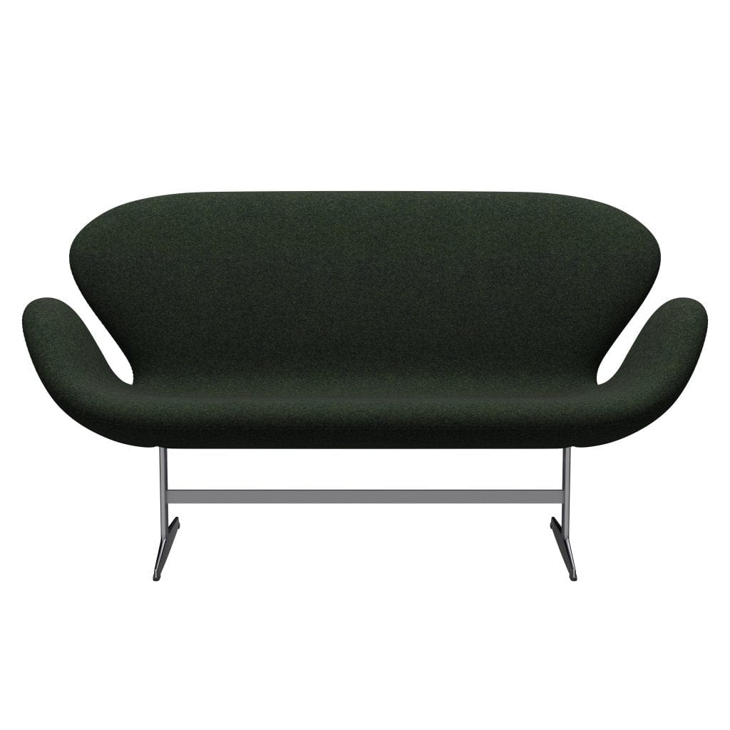 Fritz Hansen Swan Sofa 2-Sitzer, Satiniertes gebürstetes Aluminium/Divina Md Moosgrün