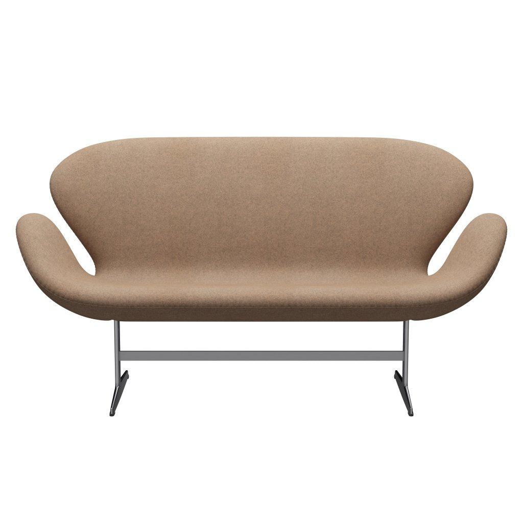 Fritz Hansen Swan Sofa 2-Sitzer, Satiniertes gebürstetes Aluminium/Divina Melange Grau Nude