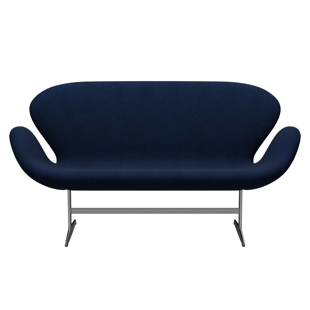 Fritz Hansen Swan Sofa 2-Sitzer, Satiniertes gebürstetes Aluminium/Divina Melange Navy Dunkel