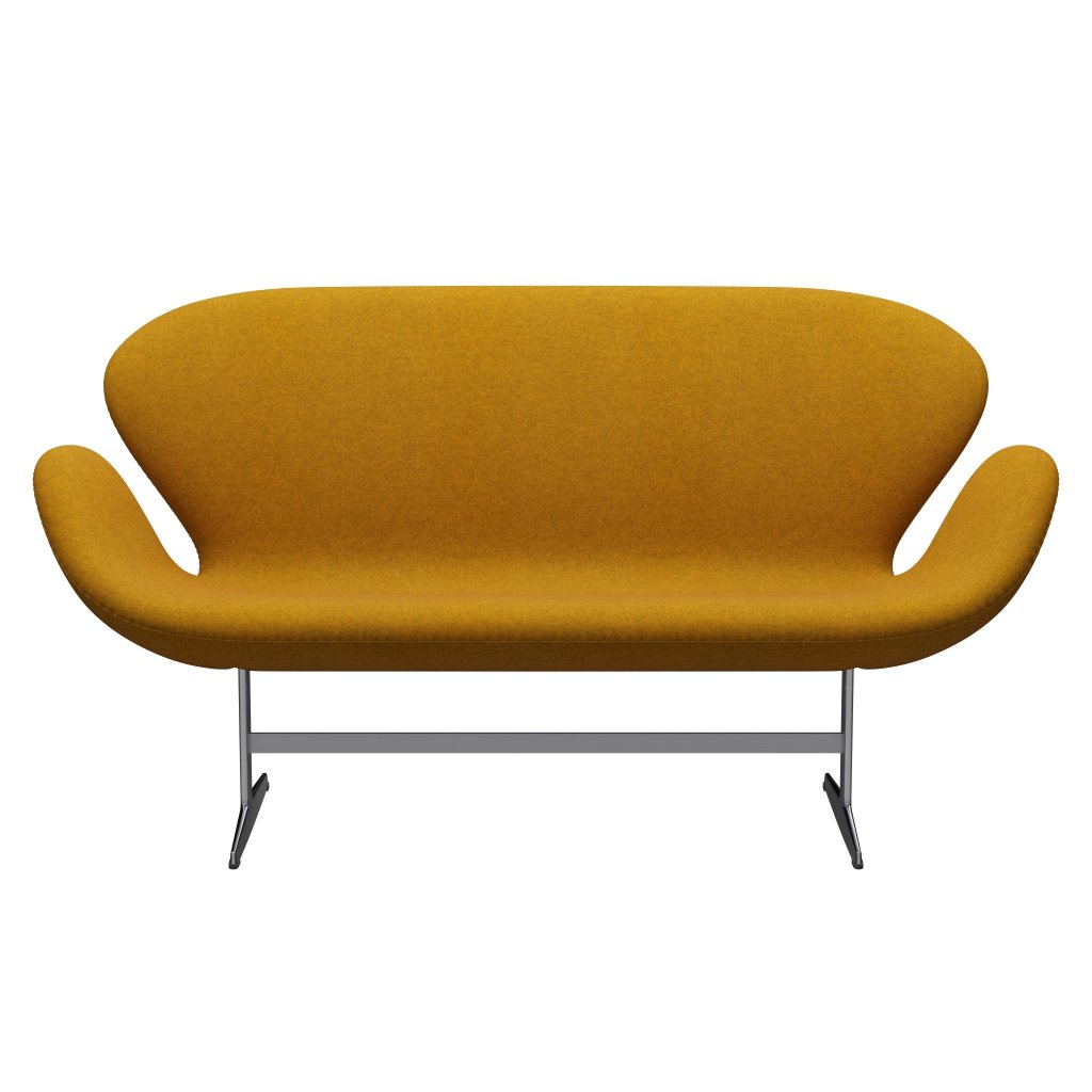 Fritz Hansen Swan Sofa 2-Sitzer, Satiniertes gebürstetes Aluminium/Divina Melange Ockergelb