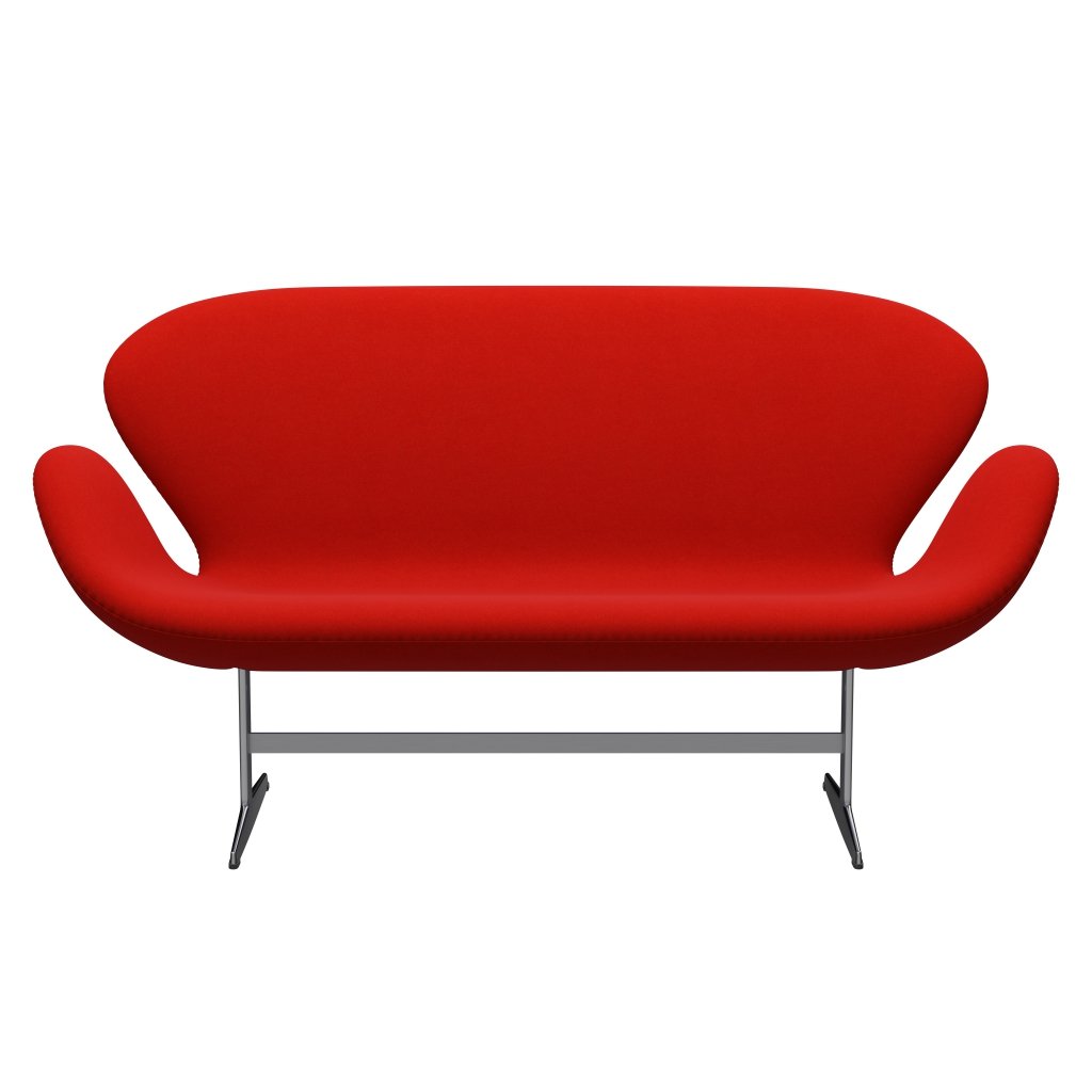 Fritz Hansen Swan Sofa 2-Sitzer, Satiniertes gebürstetes Aluminium/Divina Rot (562)