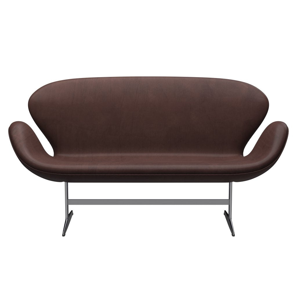 Fritz Hansen Swan Sofa 2-Sitzer, Satin gebürstetes Aluminium/Embrace Chocolate