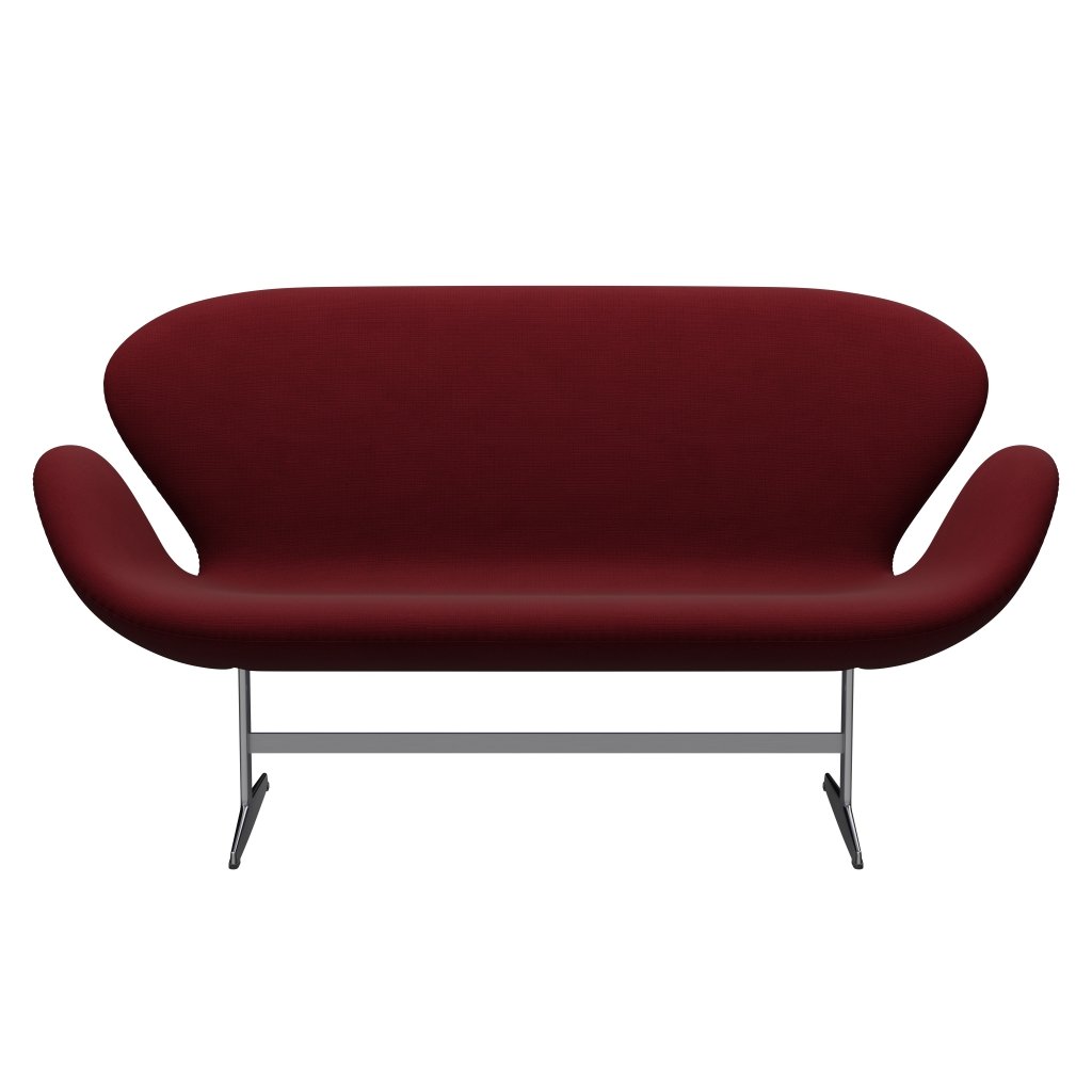 Fritz Hansen Canapé de cygne 2 places, bordeaux en aluminium / renommée brossé en satin (64058)