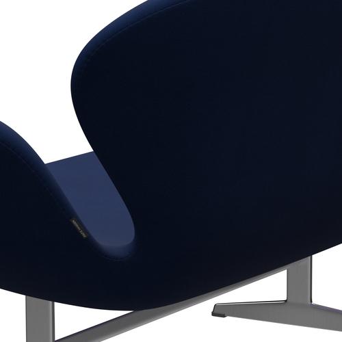 Fritz Hansen Swan Sofa 2-Sitzer, Satiniertes gebürstetes Aluminium/Fame Dunkelblau (66071)