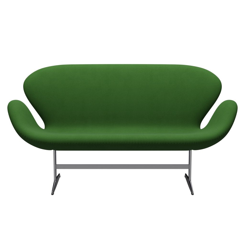 Fritz Hansen Swan Sofa 2-Sitzer, Satiniertes gebürstetes Aluminium/Fame Grasgrün