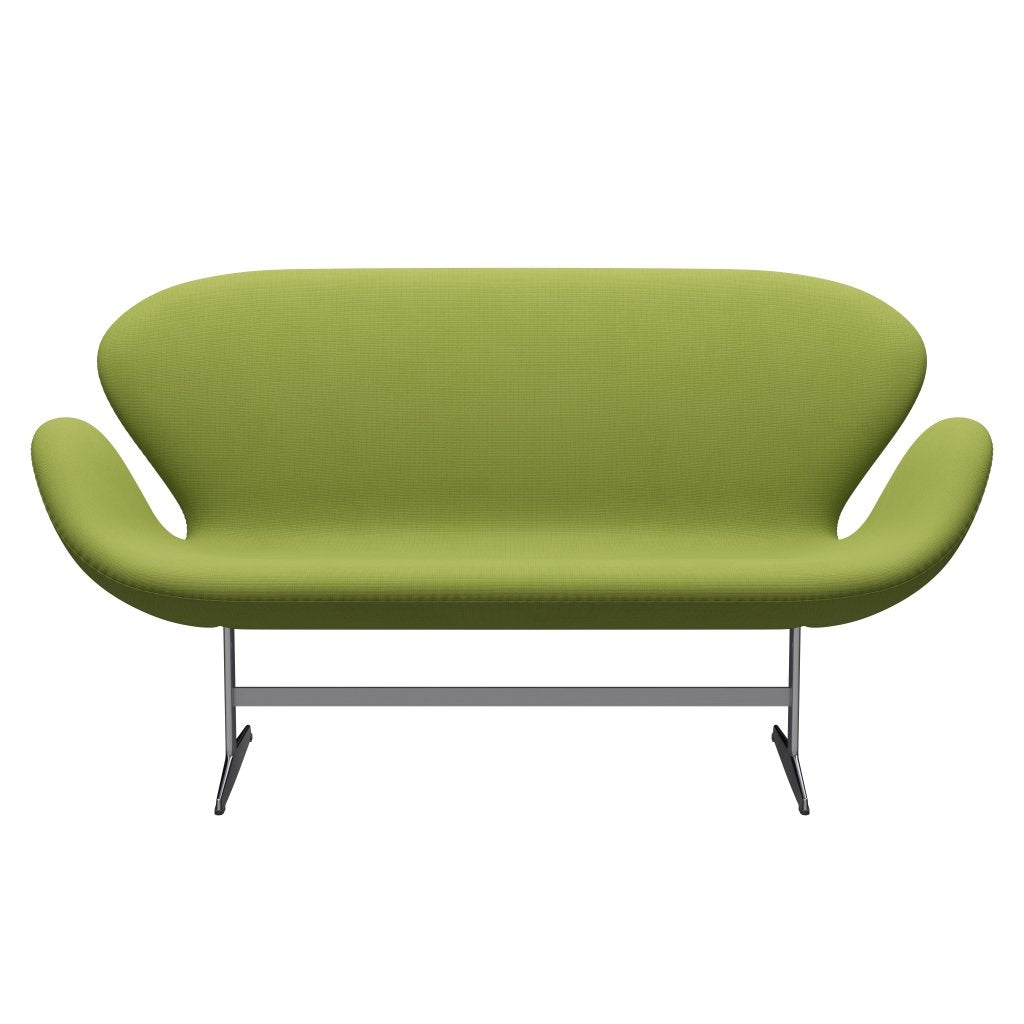 Fritz Hansen Swan Sofa 2-Sitzer, Satiniertes gebürstetes Aluminium/Fame Helles Grasgrün