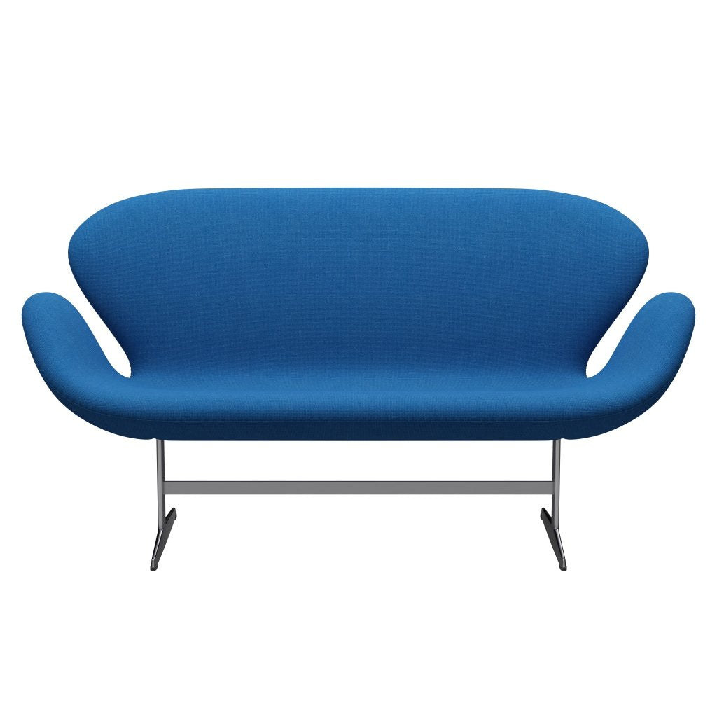 Fritz Hansen Zwaan Sofa 2 -zits, satijnen geborsteld aluminium/Hallingdal Light Blue