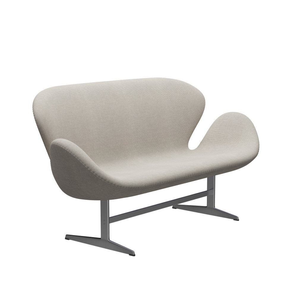 [product_category]-Fritz Hansen Swan Sofa 2 Seater, Satin Brushed Aluminium/Hallingdal Light Grey (103)-Fritz Hansen-3321-HAL103-SPAL-FRI-2