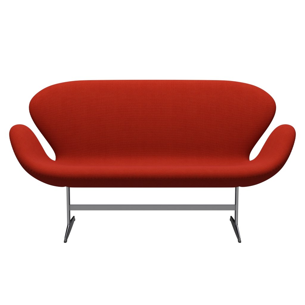 Fritz Hansen Swan Sofa 2-Sitzer, Satiniertes gebürstetes Aluminium/Hallingdal Orange (600)