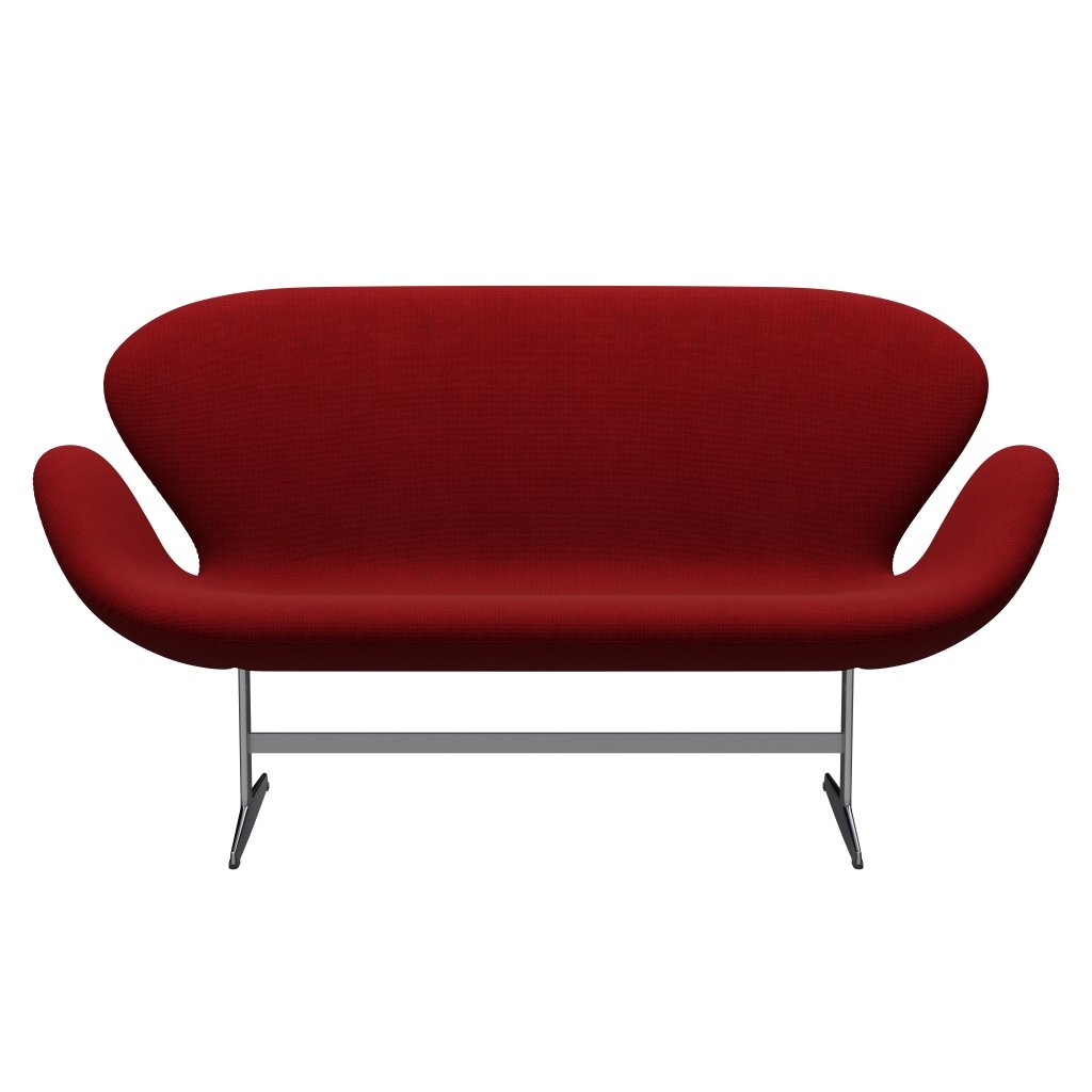 Fritz Hansen Swan Sofa 2-Sitzer, Satiniertes gebürstetes Aluminium/Hallingdal Rot (657)