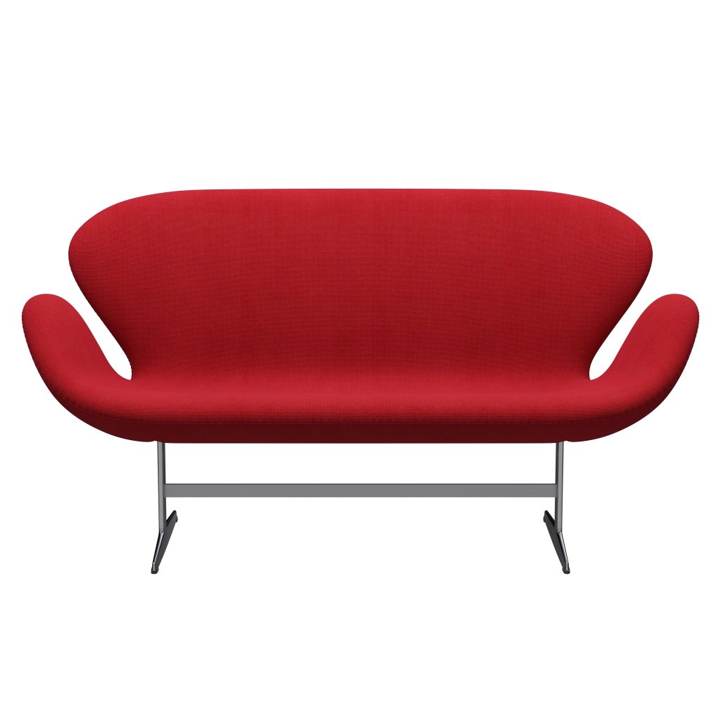 Fritz Hansen Swan Sofa 2-Sitzer, Satiniertes gebürstetes Aluminium/Hallingdal Rot (680)