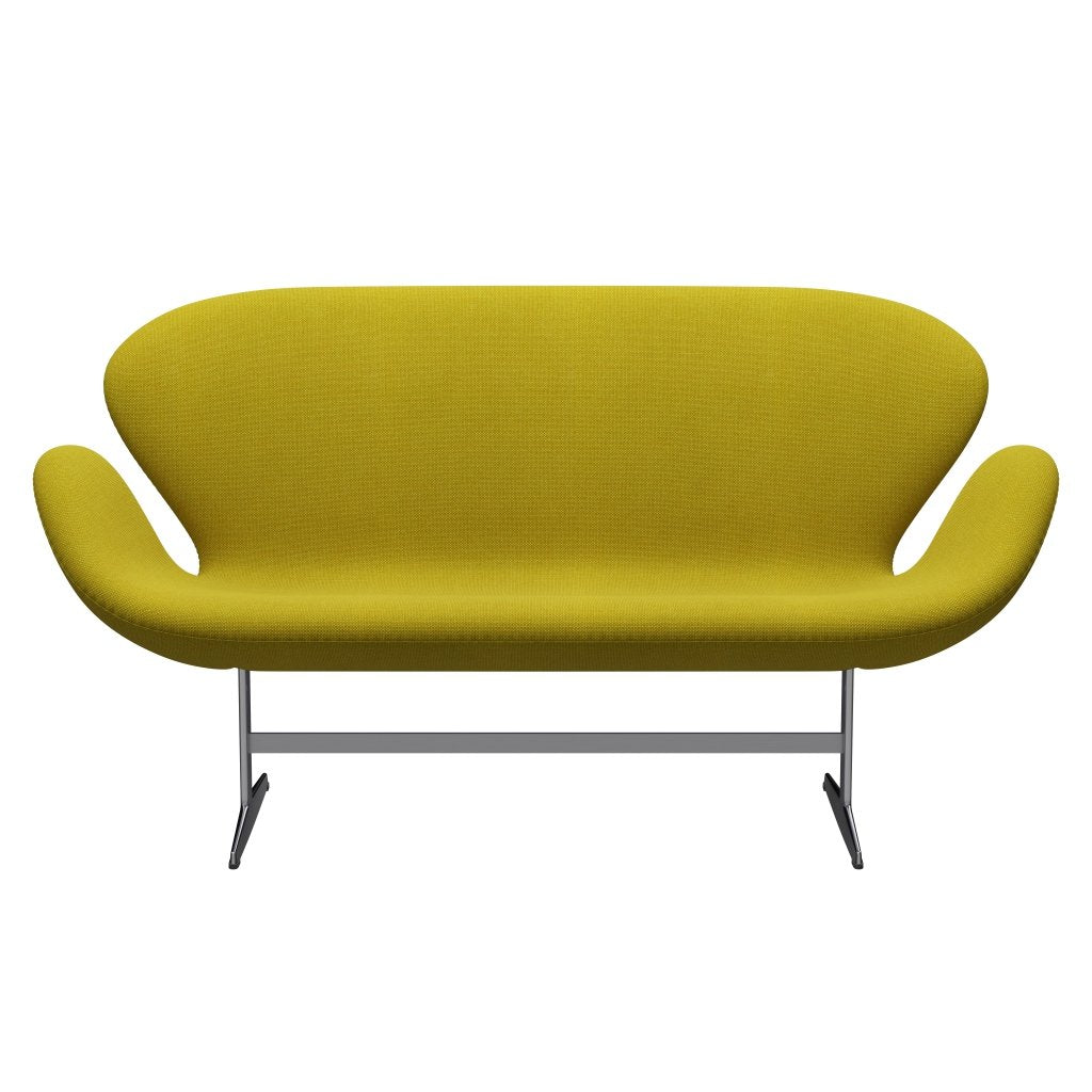 Fritz Hansen Swan Sofa 2-Sitzer, Satiniertes gebürstetes Aluminium/Hallingdal Gelb/Grün