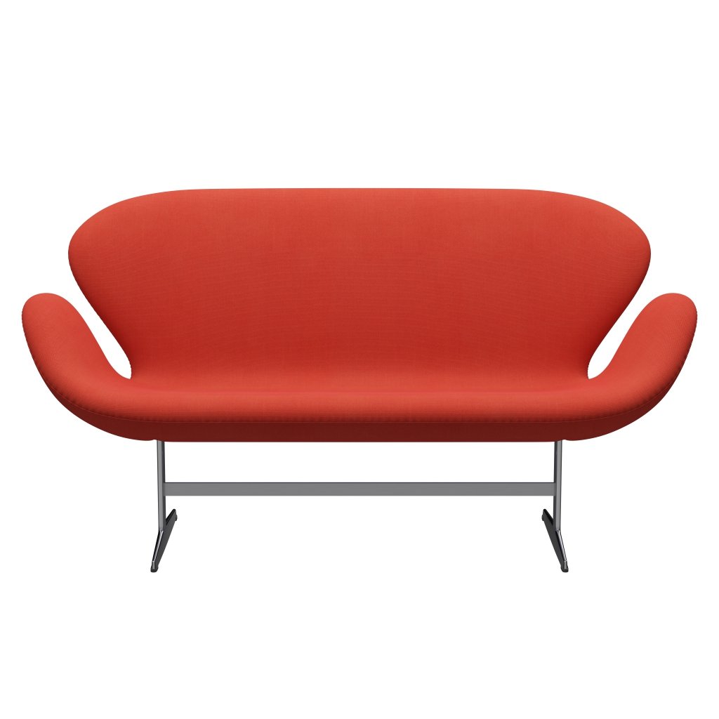 Fritz Hansen Canapé de cygne 2 places, aluminium brossé en satin / rouge léger en acier