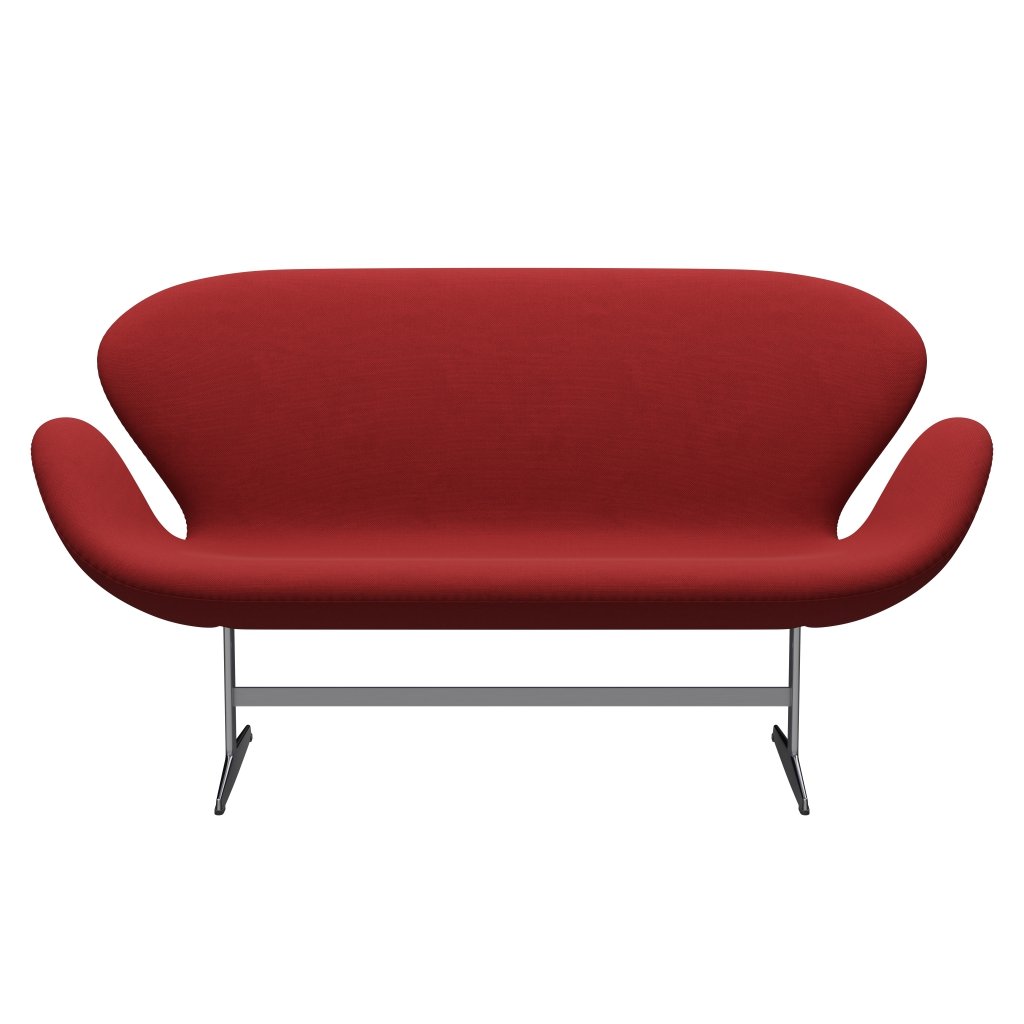 Fritz Hansen Canapé de cygne 2 places, aluminium brossé en satin / rouge en acier