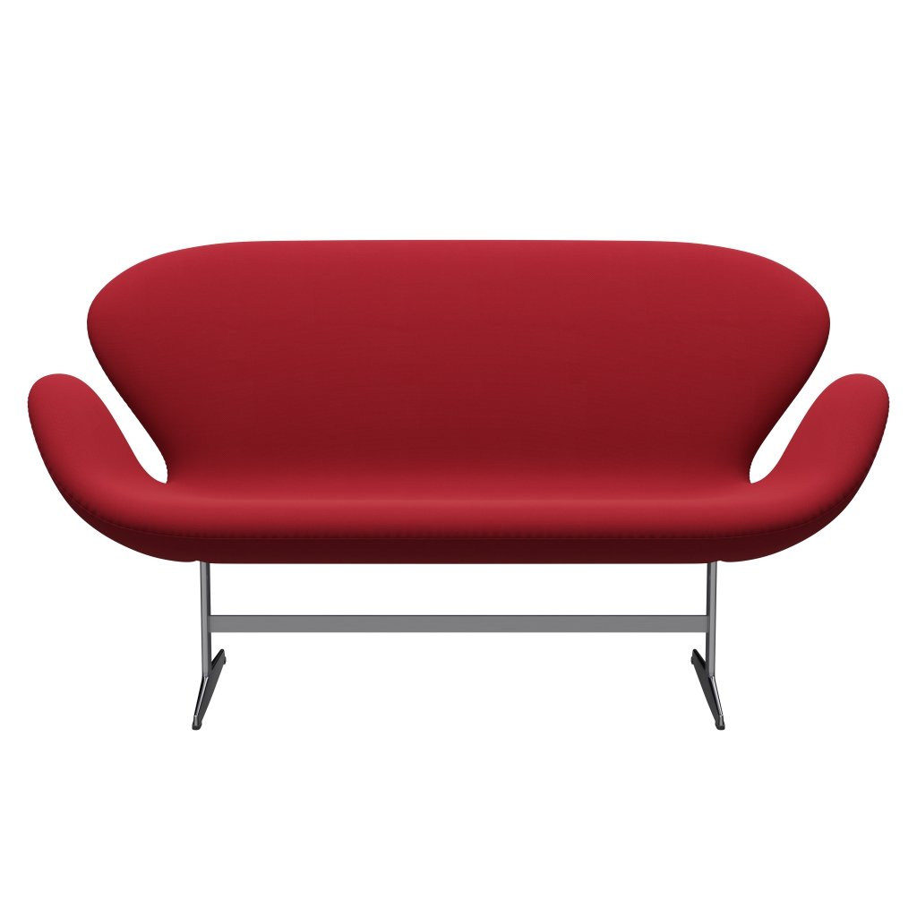 Fritz Hansen Swan Sofa 2-Sitzer, Satiniertes gebürstetes Aluminium/Stahlschnitt Standard/Hell Dunkelrot