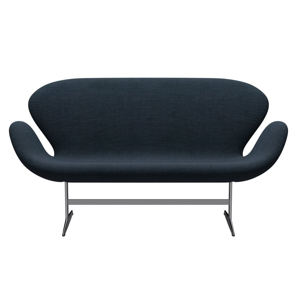 Fritz Hansen Swan Sofa 2-Sitzer, Satiniertes gebürstetes Aluminium/Sunniva Schwarz/Marine