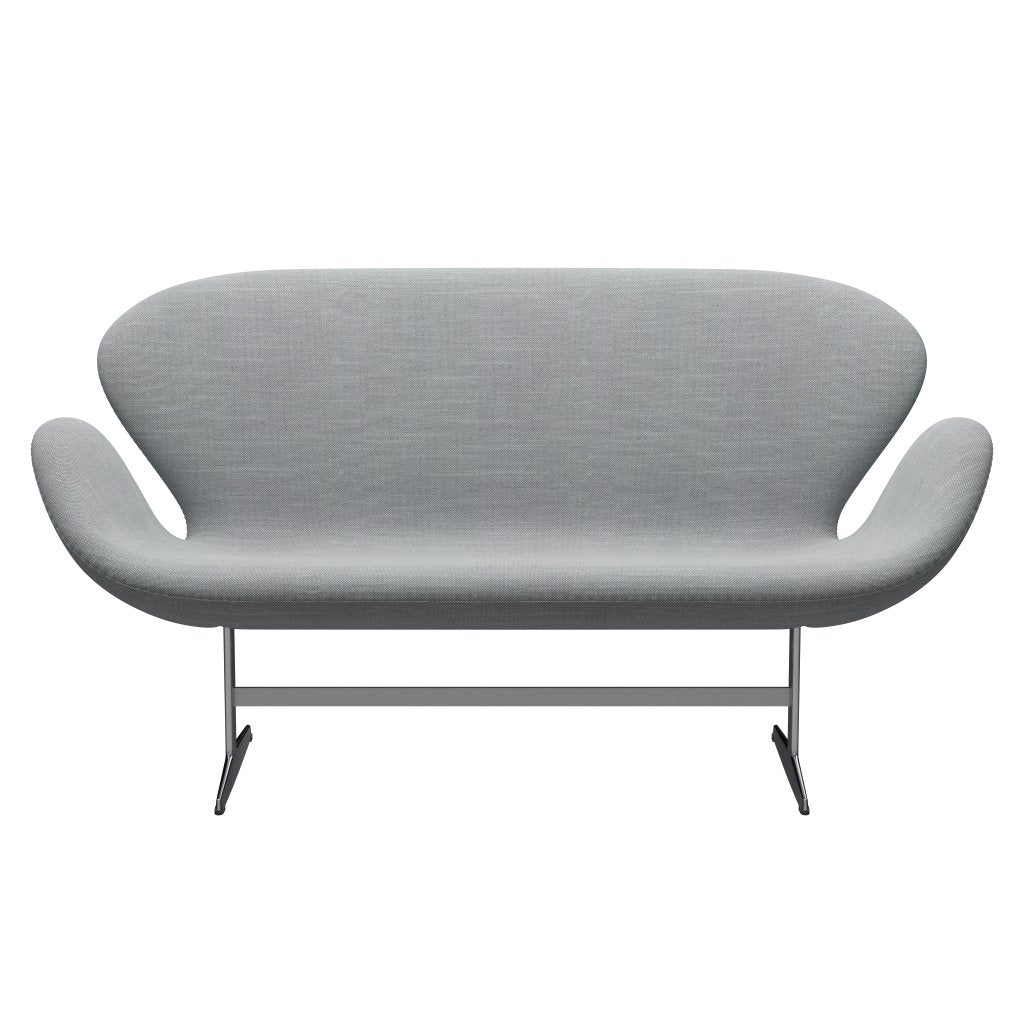 Fritz Hansen Swan Sofa 2-Sitzer, Satiniertes gebürstetes Aluminium/Sunniva Hellgrau/Hellblau