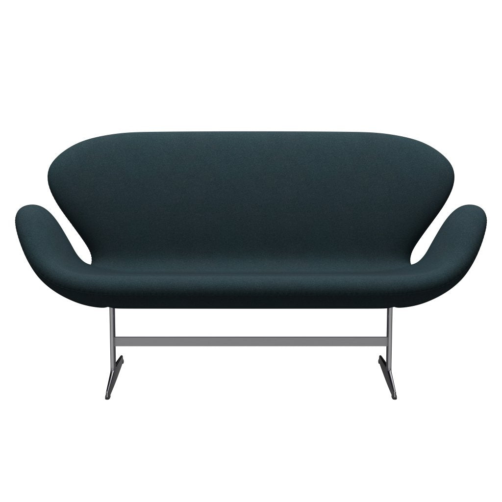 Fritz Hansen Swan -Sofa 2 -Sitzer, Satin gebürstet Aluminium/Tonus dunkelgrün