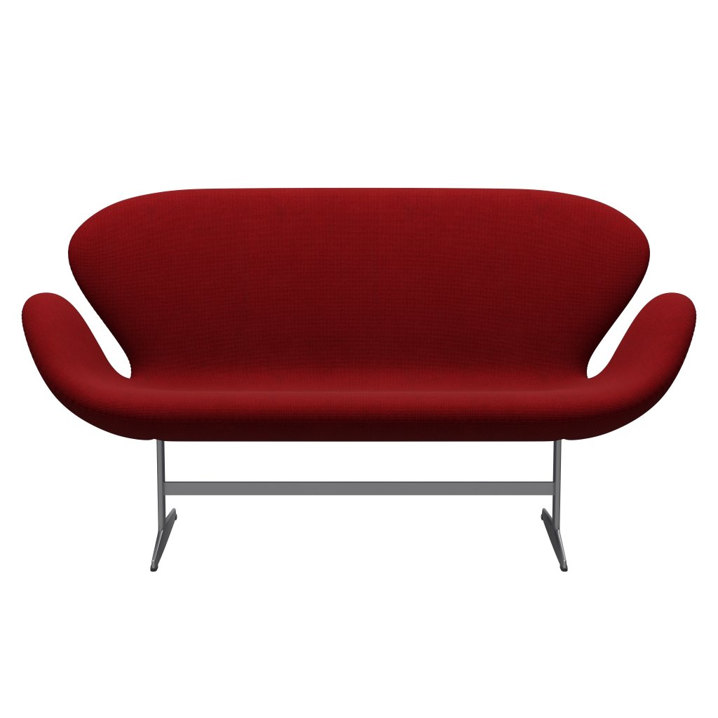 Fritz Hansen Swan Sofa 2-Sitzer, Silbergrau/Hallingdal Rot (657)