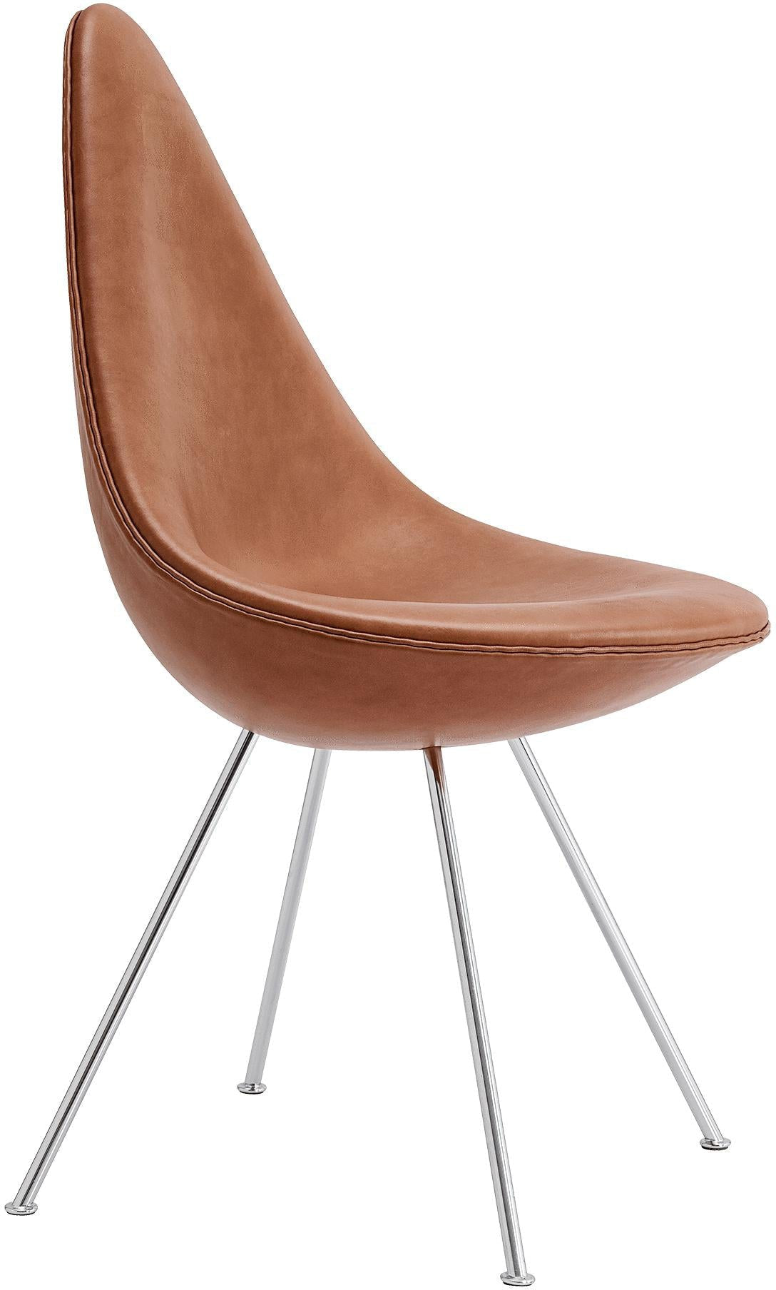 Fritz Hansen De drop -stoel Volledige bekledingleer, elegantie walnoot