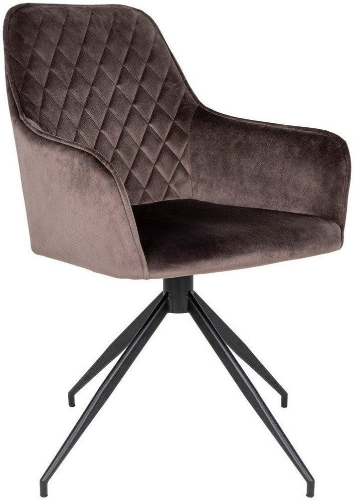 House Nordic Harbo Dining Chair, Swivel, Velvet, Mushroom With Black Legs, Hn1208