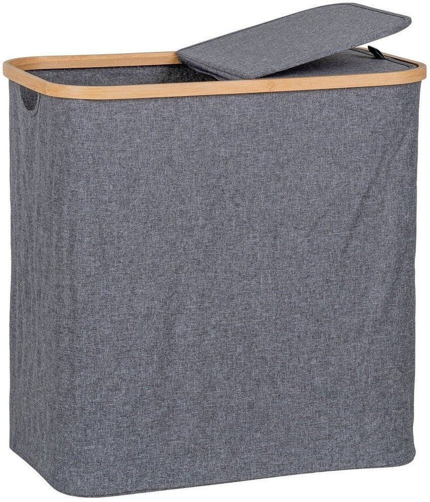 House Nordic Noto Laundry Basket, Bamboo/Textile, Dark Grey, 54x33x54 Cm