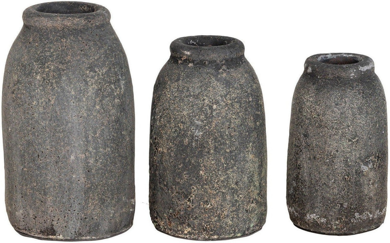 House Nordic Velas Decoration Vases, Antique Dark Grey, Set Of 3