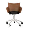 Kartell Q/Wood Armchair With Wheels, Dark Wood/Chrome