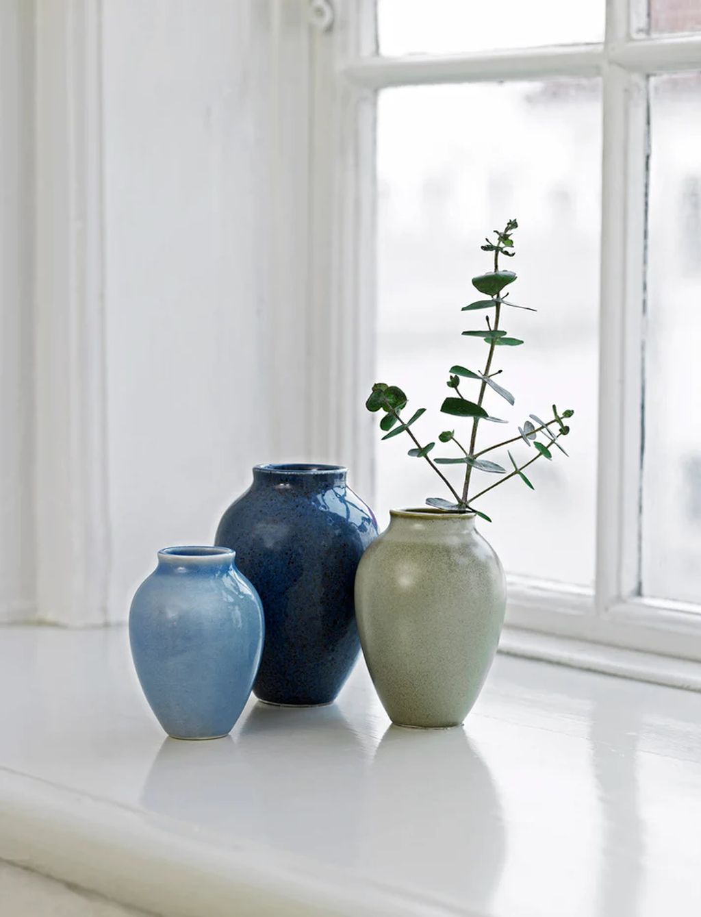 [product_category]-Knabstrup Keramik Vase Set Of 3 H 11/9,5/8 Cm, Dark Blue/Light Blue/Olive Green-Knabstrup Keramik-5713959010857-1085-KNA-2