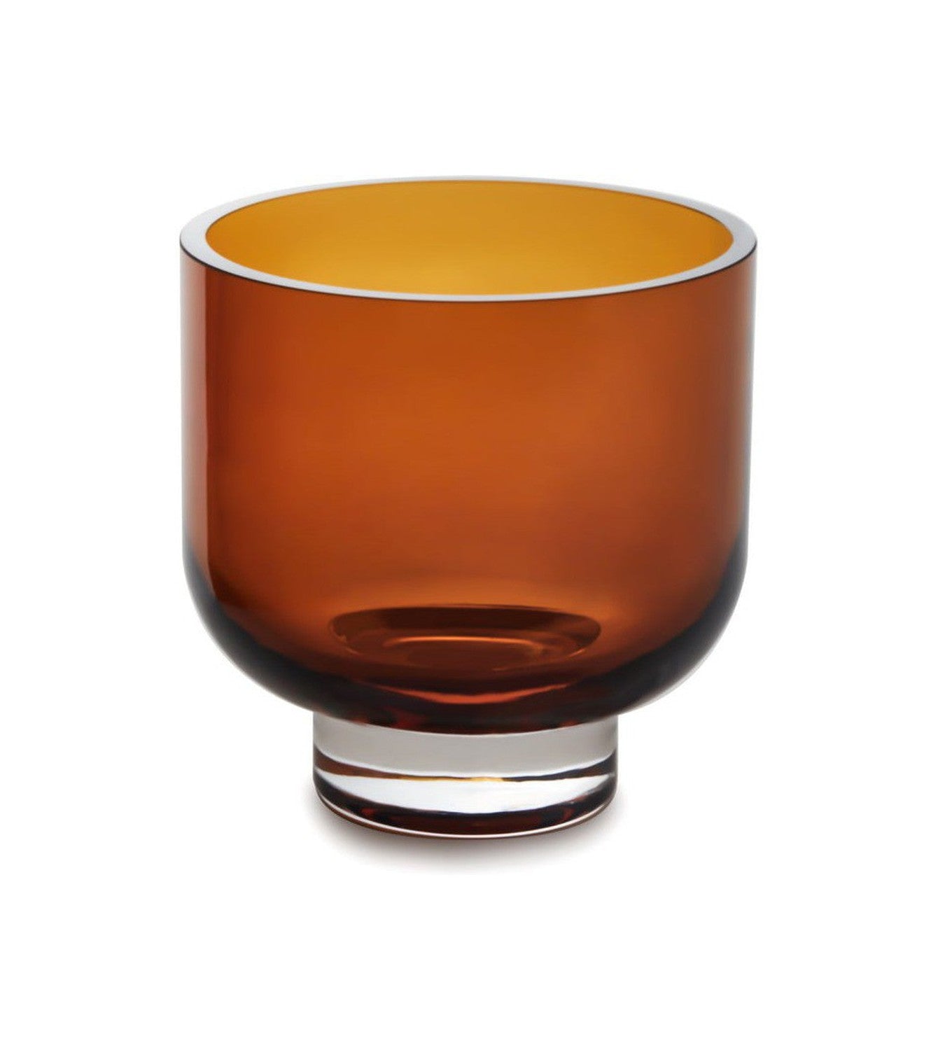Modern low vase/bowl, sober design, amber color, OMA15AM