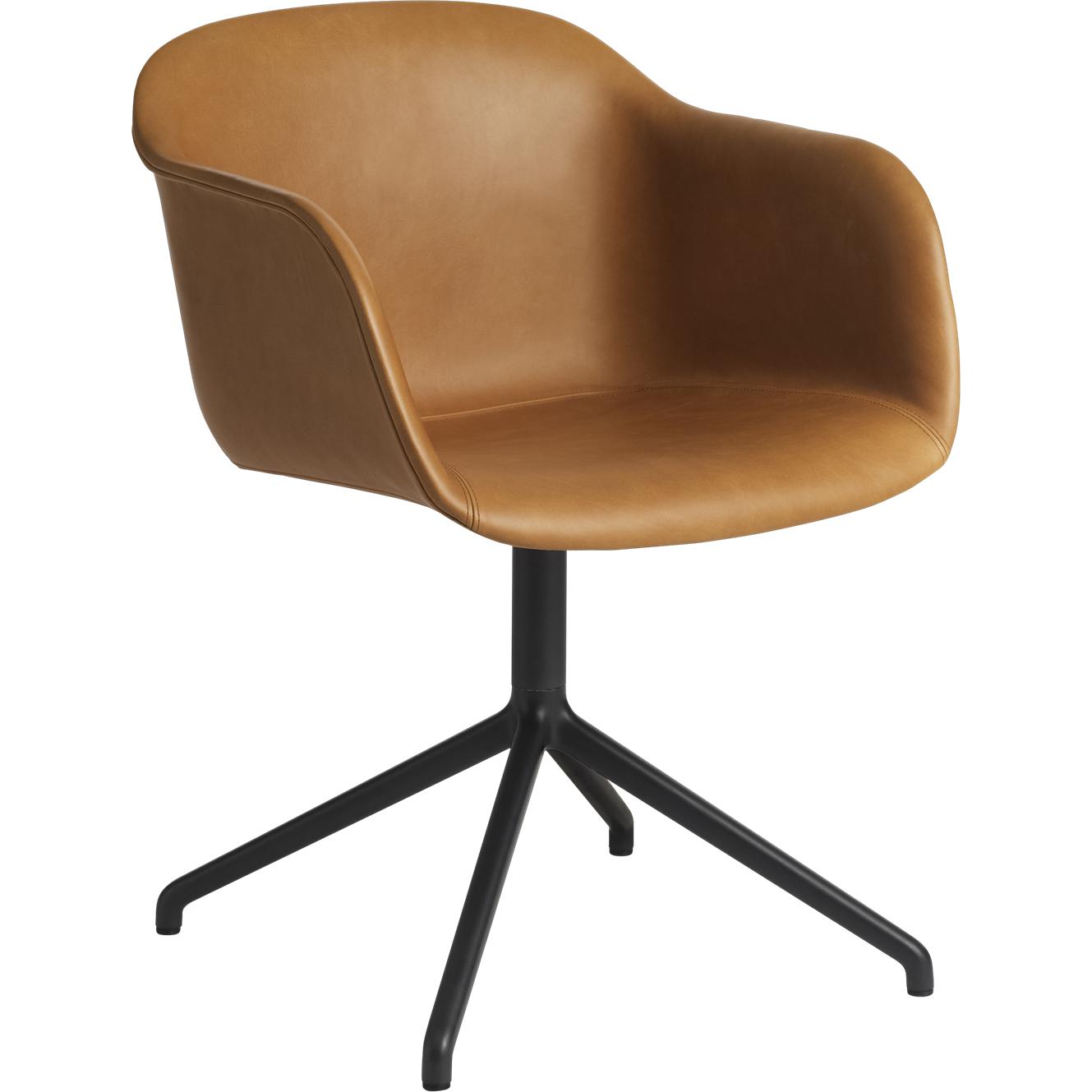 Muuto Base de pivot de fauteuil en fibre, Affiner le siège en cuir, cognac marron