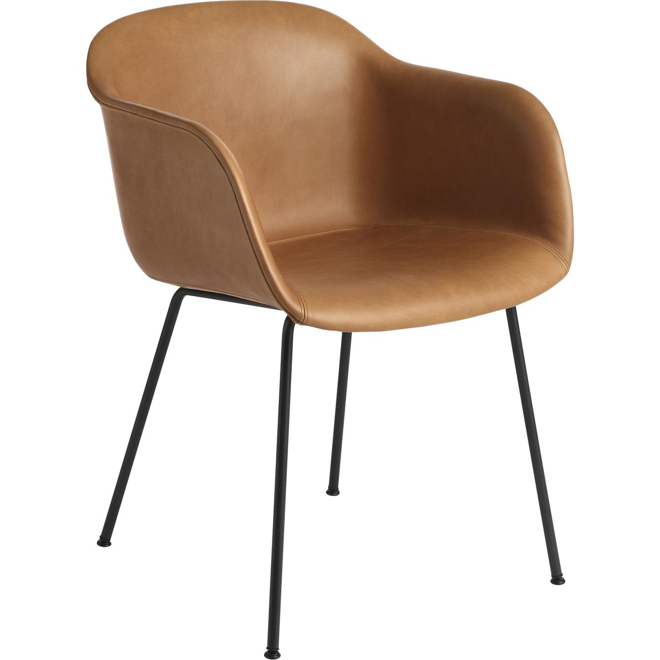 Muuto Base de tube de fauteuil en fibre, siège en cuir, cuir Cognac / noir