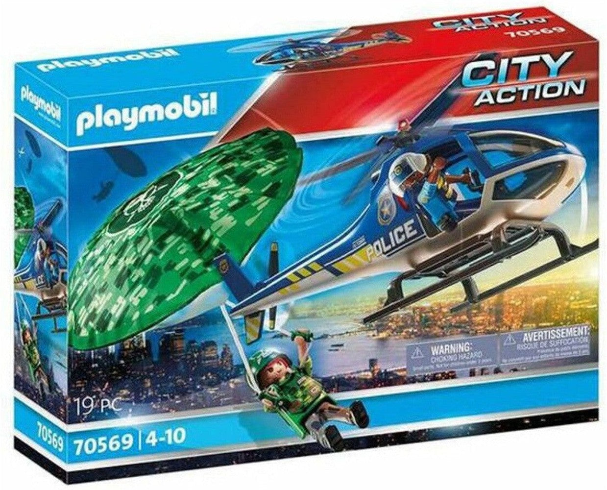 Playset City Action Police þyrla: Parachute Chase Playmobil