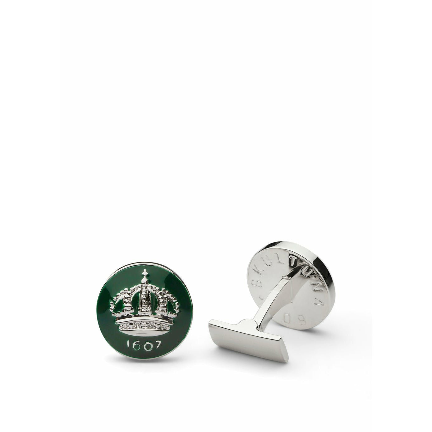 [product_category]-Skultuna Crown Silver Cufflink ø1,7 Cm, Racing Green-Skultuna-7340037802073-930-RG-SKU-1