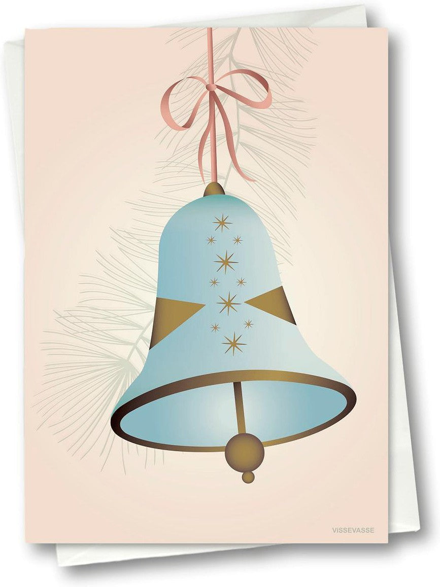 Vissevasse Christmas Bell gratulasjonskort 10.5 x15 cm, blå