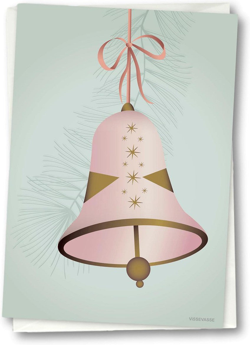 Vissevasse Christmas Bell gratulasjonskort 10,5 x15 cm, rosa